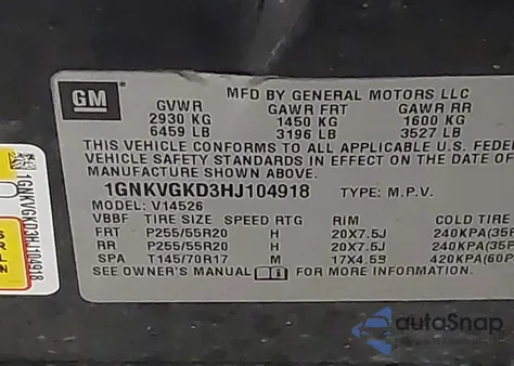 2017 Chevrolet Traverse 1Lt z USA, uszkodzony, nr VIN 1GNKVGKD3HJ104918